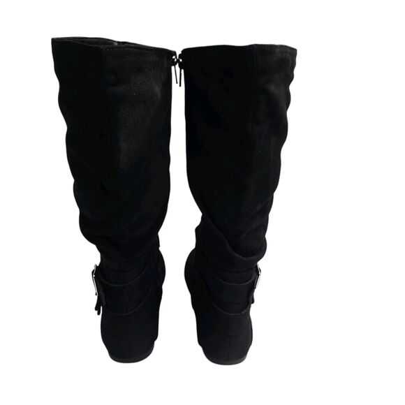 Soda Deena Black Zip Up Tall Boots Flat Silver Buckle Girls Size 2.5 - Picture 5 of 8